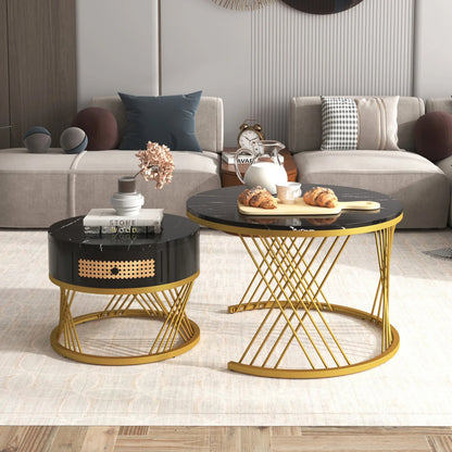Table basse bois simple et ronde - 2 sets - vente privée 14:193Black Gold;200007763:201336101