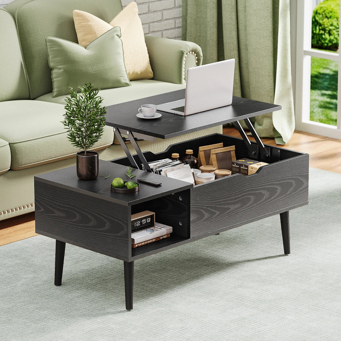 Table basse bois tiroir noir et sophistiqué - vente privée 14:193;200007763:201336101