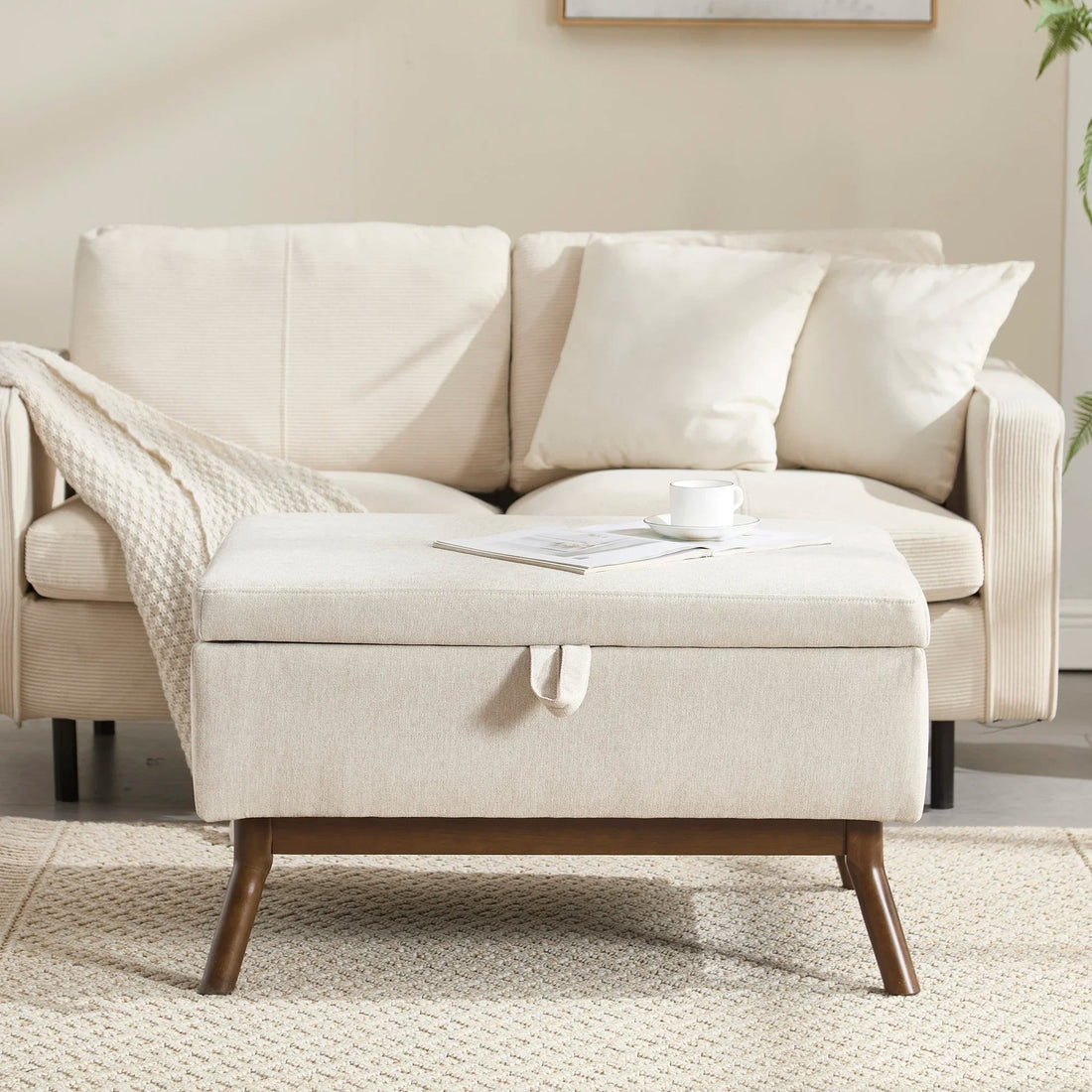 Table basse carré avec compartiment de rangement simple - vente privée 14:200844061Coffee + Microfiber;200007763:201336101