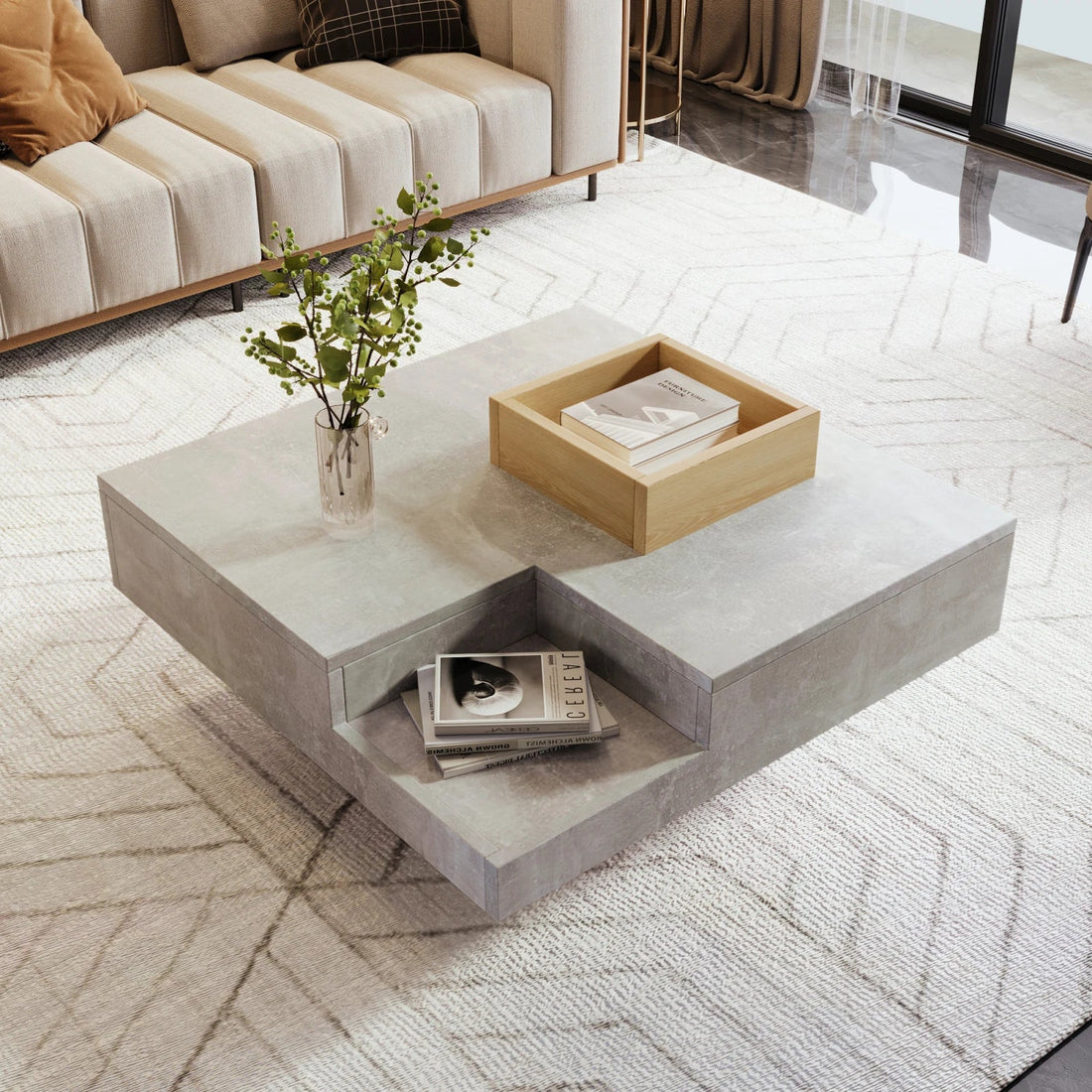 Table basse carrée avec rangement sur le coté 72x72x30cm - vente privée 200007763:201336101