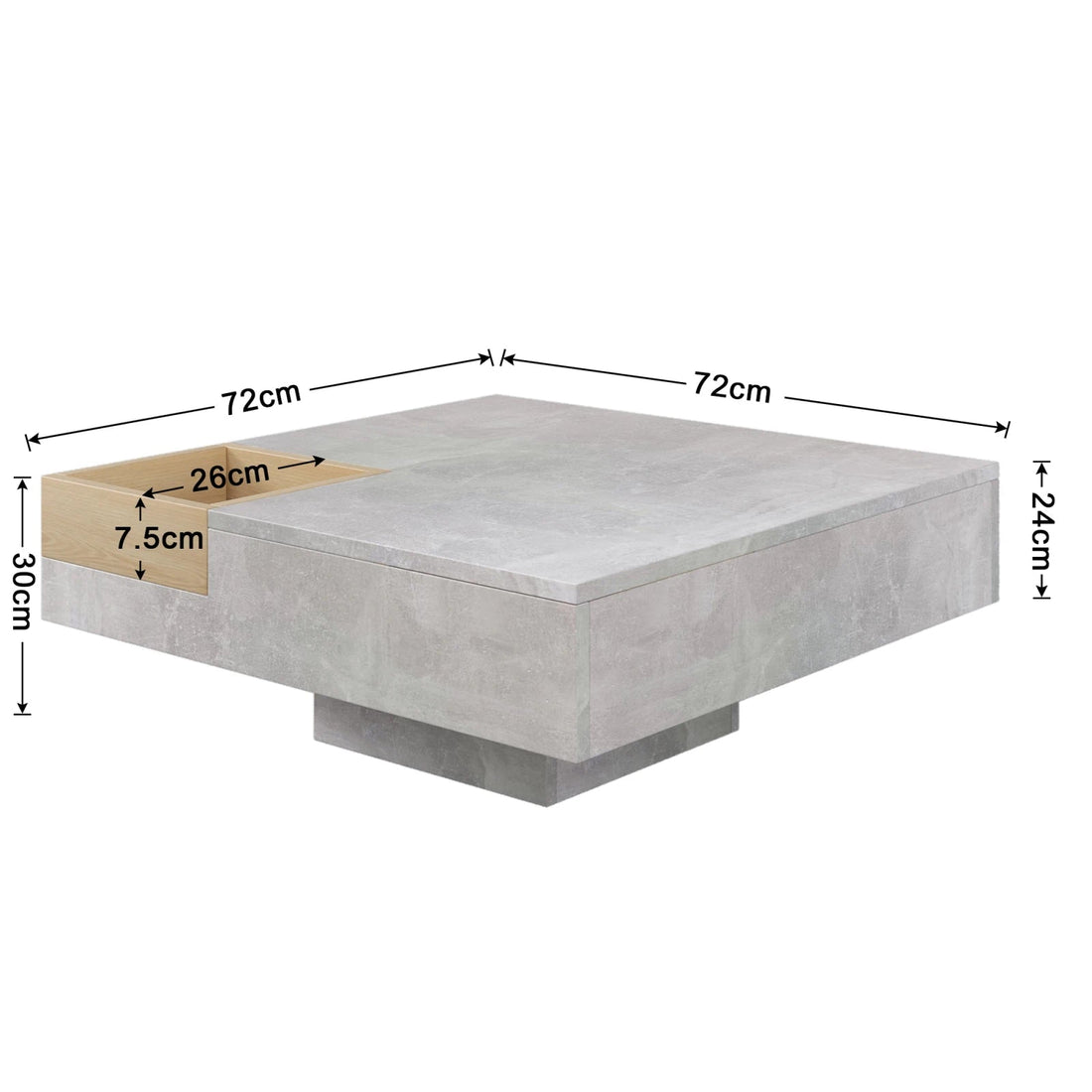Table basse carrée avec rangement sur le coté 72x72x30cm - vente privée 200007763:201336101