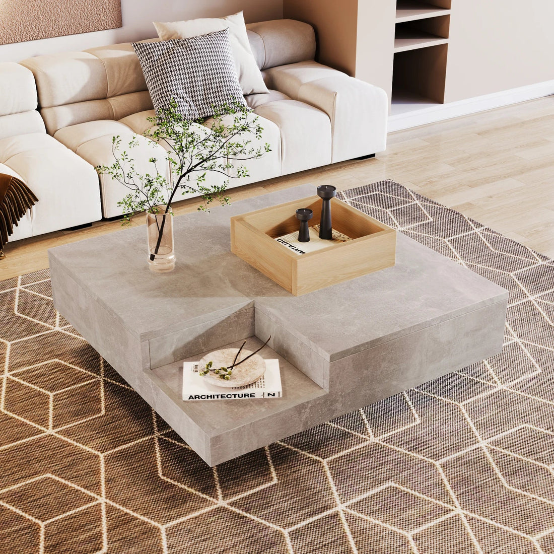 Table basse carrée avec rangement sur le coté 72x72x30cm - vente privée 200007763:201336101