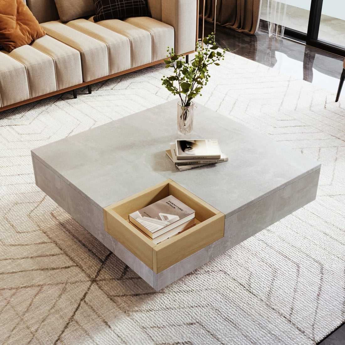 Table basse carrée avec rangement sur le coté 72x72x30cm - vente privée 200007763:201336101