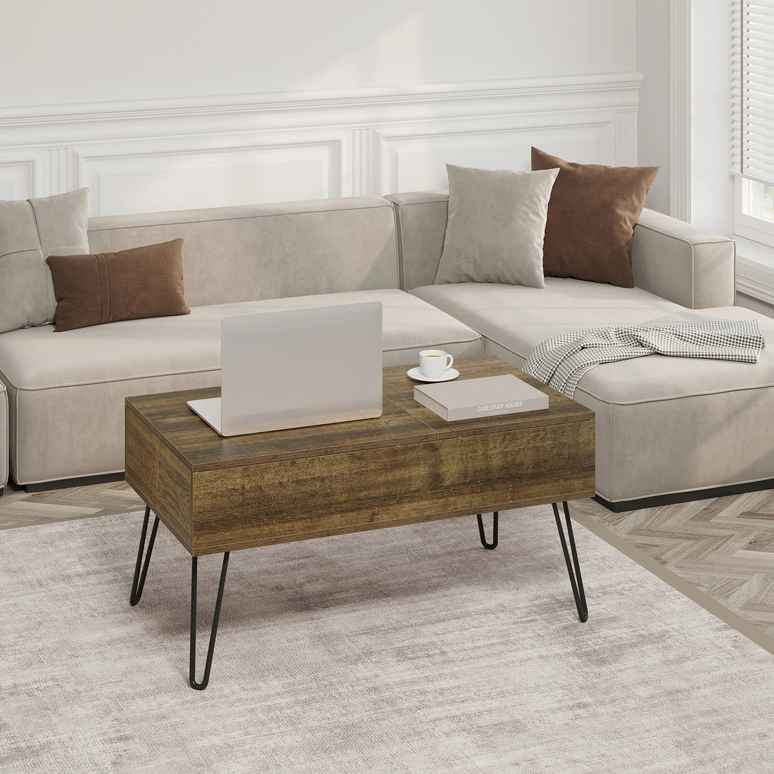 Table basse coulissante double plateau en bois - vente privée 14:200844062rustic brown;200007763:201336101