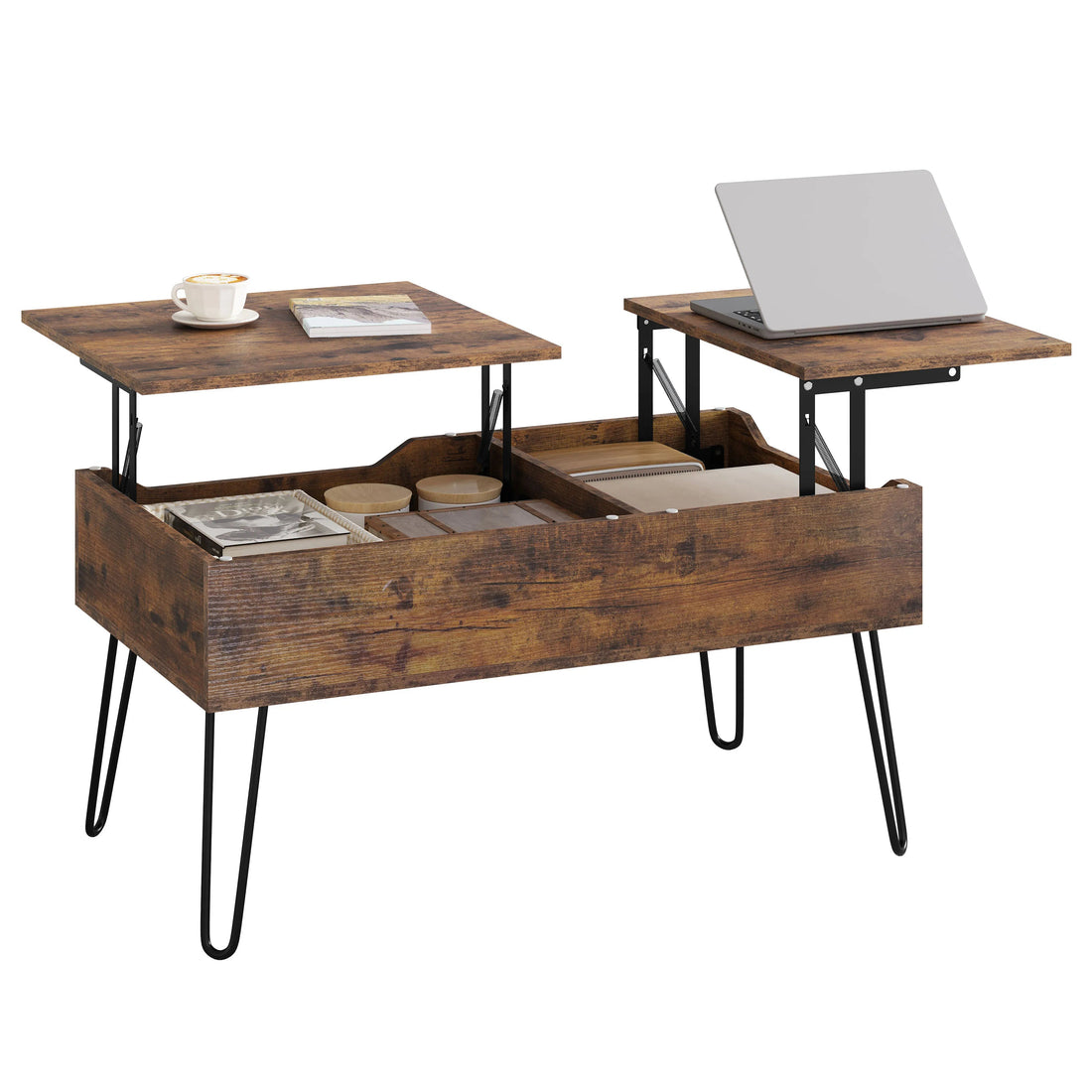 Table basse coulissante double plateau en bois - vente privée 14:200844062rustic brown;200007763:201336101