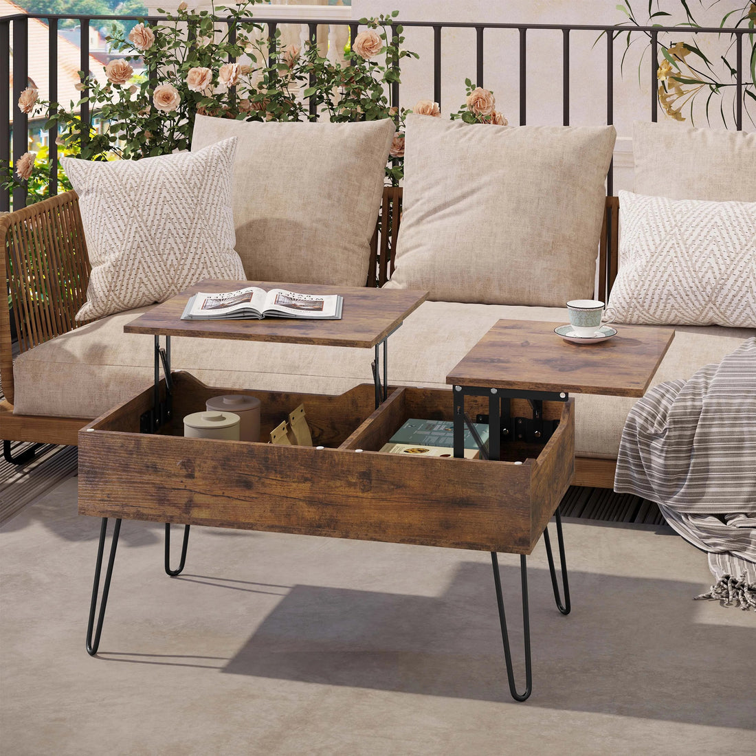 Table basse coulissante double plateau en bois - vente privée 14:200844062rustic brown;200007763:201336101