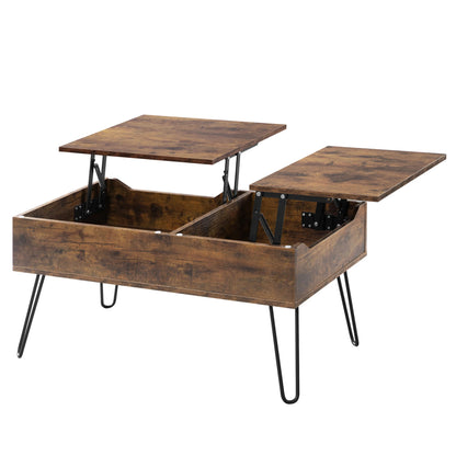Table basse coulissante double plateau en bois - vente privée 14:200844062rustic brown;200007763:201336101