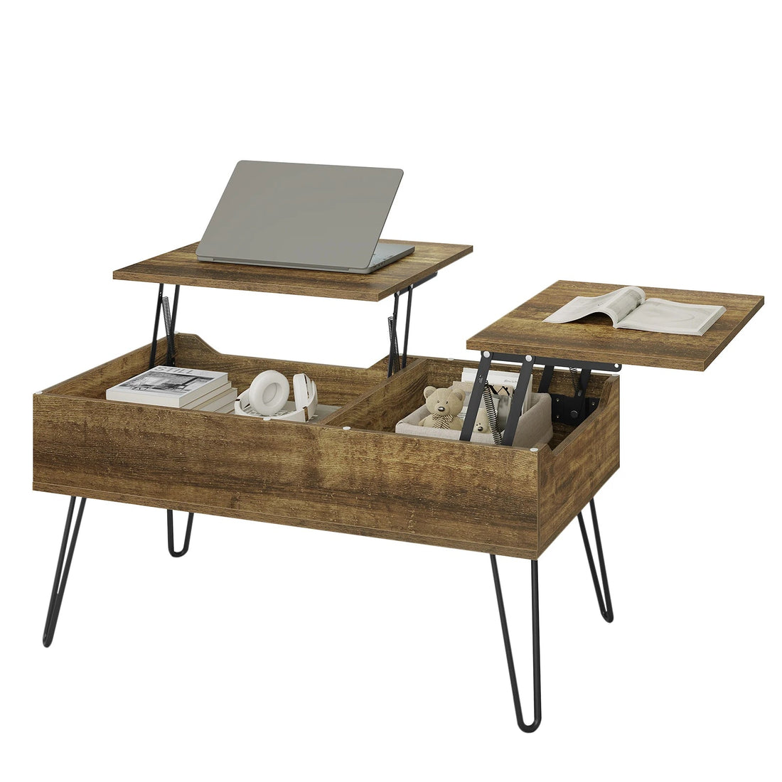 Table basse coulissante double plateau en bois - vente privée 14:200844062rustic brown;200007763:201336101