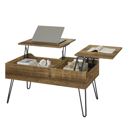 Table basse coulissante double plateau en bois - vente privée 14:200844062rustic brown;200007763:201336101