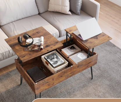 Table basse coulissante double plateau en bois - vente privée 14:200844062rustic brown;200007763:201336101