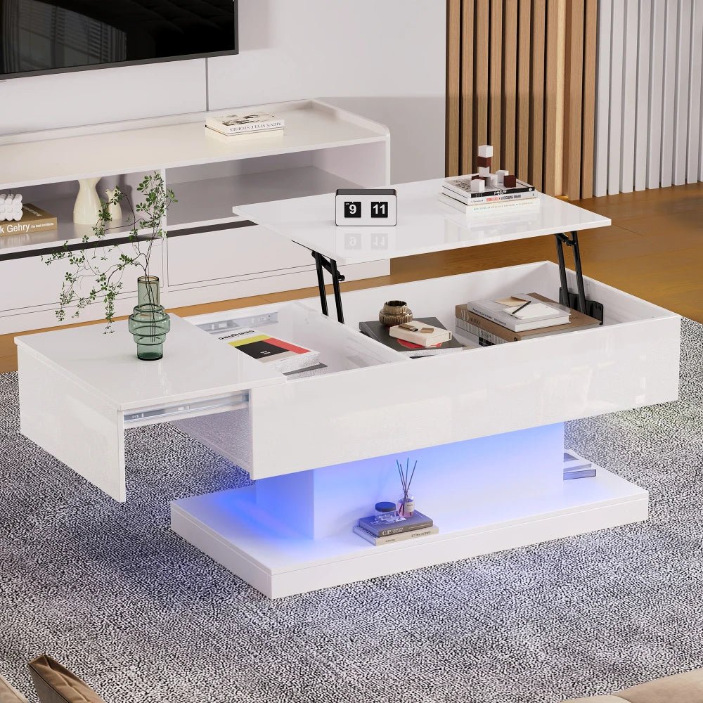 Table basse design blanc avec éclairage LED 100x50x45 Cm - vente privée 14:200844060CQY-white;200007763:201336101