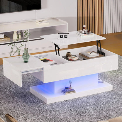 Table basse design blanc avec éclairage LED 100x50x45 Cm - vente privée 14:200844060CQY-white;200007763:201336101
