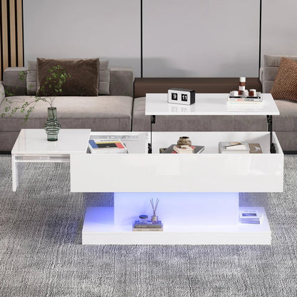 Table basse design blanc avec éclairage LED 100x50x45 Cm - vente privée 14:200844060CQY-white;200007763:201336101