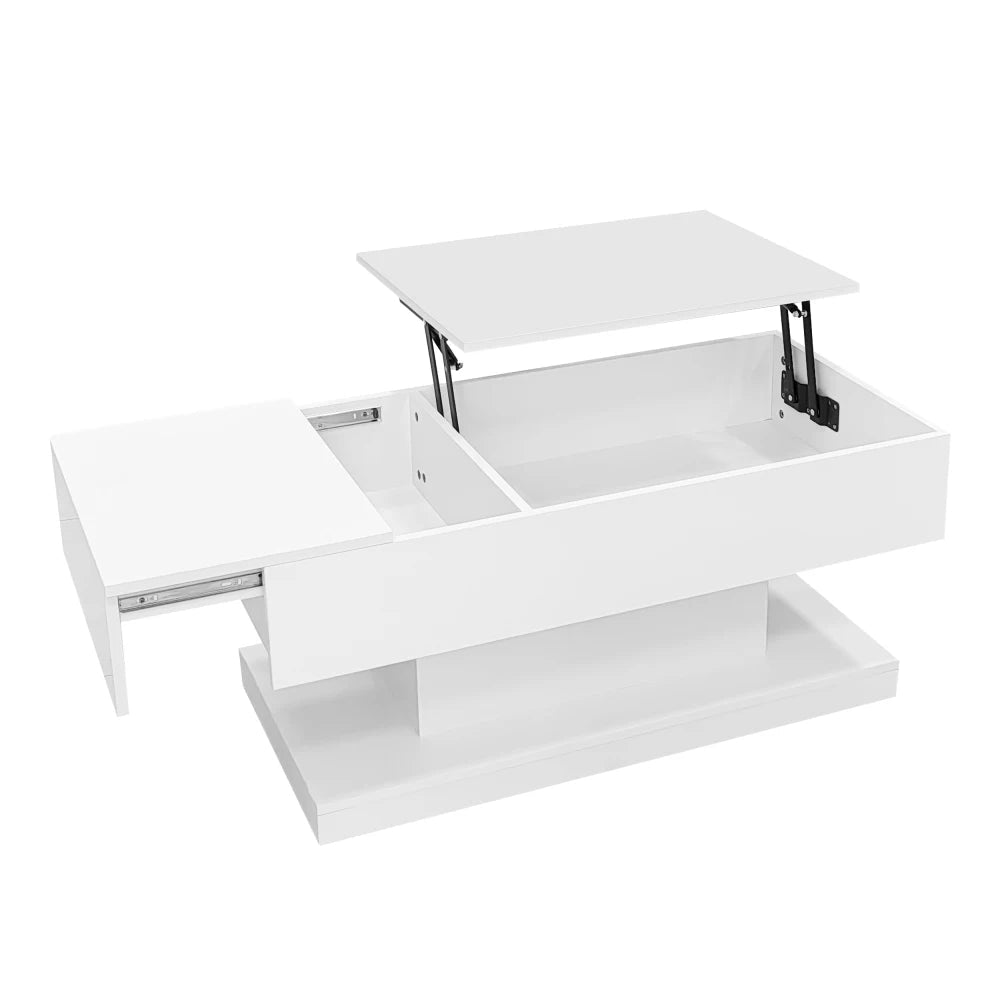 Table basse design blanc avec éclairage LED 100x50x45 Cm - vente privée 14:200844060CQY-white;200007763:201336101