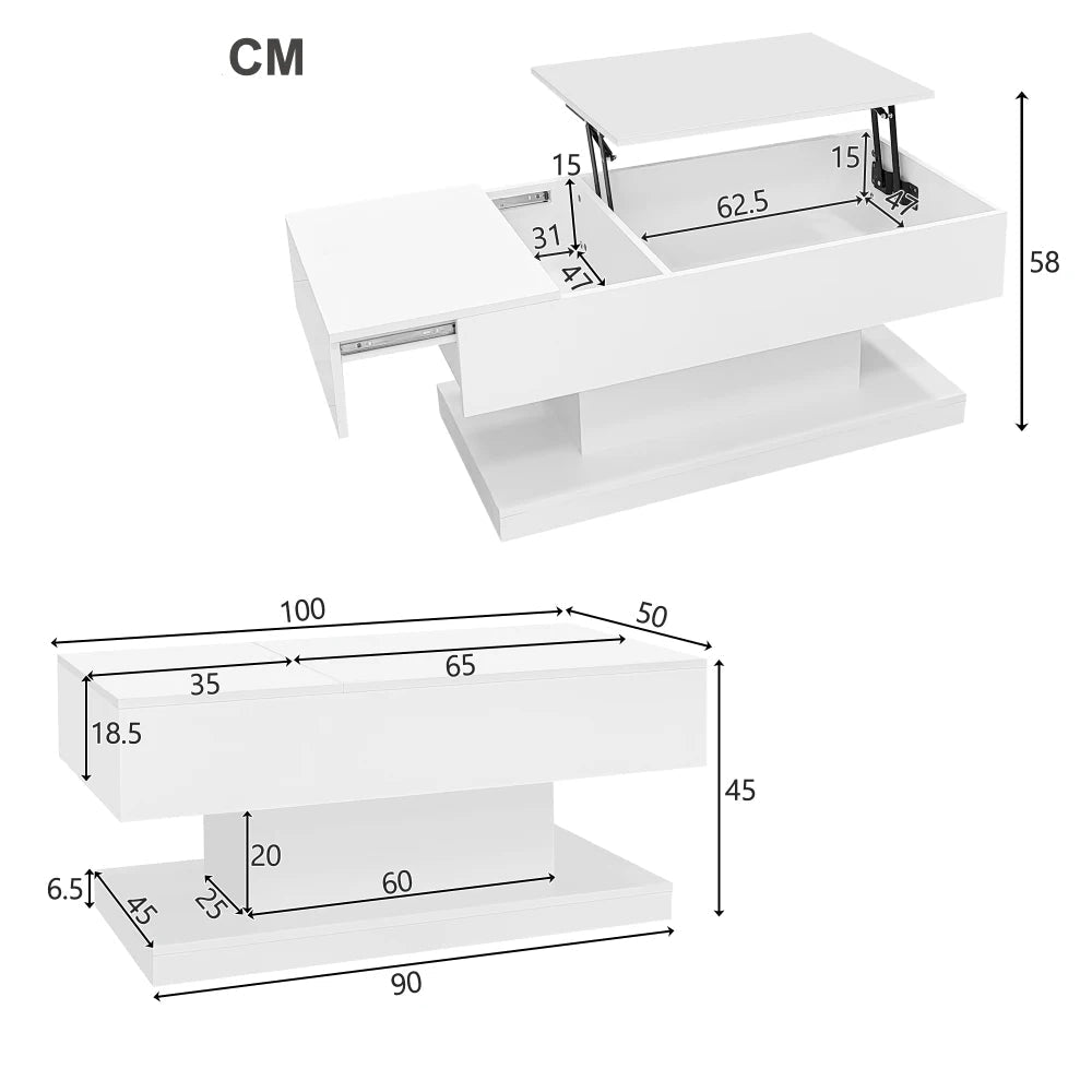 Table basse design blanc avec éclairage LED 100x50x45 Cm - vente privée 14:200844060CQY-white;200007763:201336101