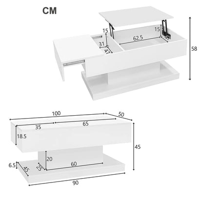 Table basse design blanc avec éclairage LED 100x50x45 Cm - vente privée 14:200844060CQY-white;200007763:201336101