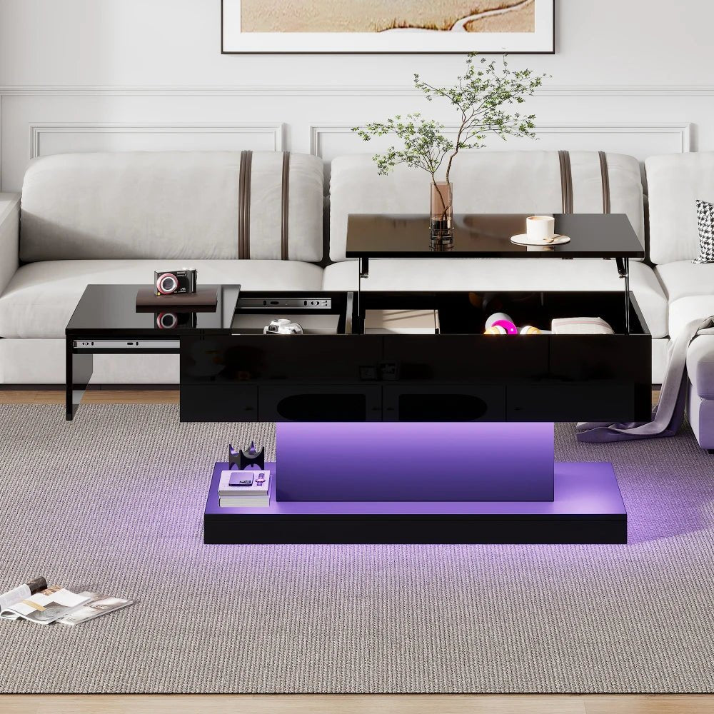 Table basse design blanc avec éclairage LED 100x50x45 Cm - vente privée 14:200844060CQY-white;200007763:201336101