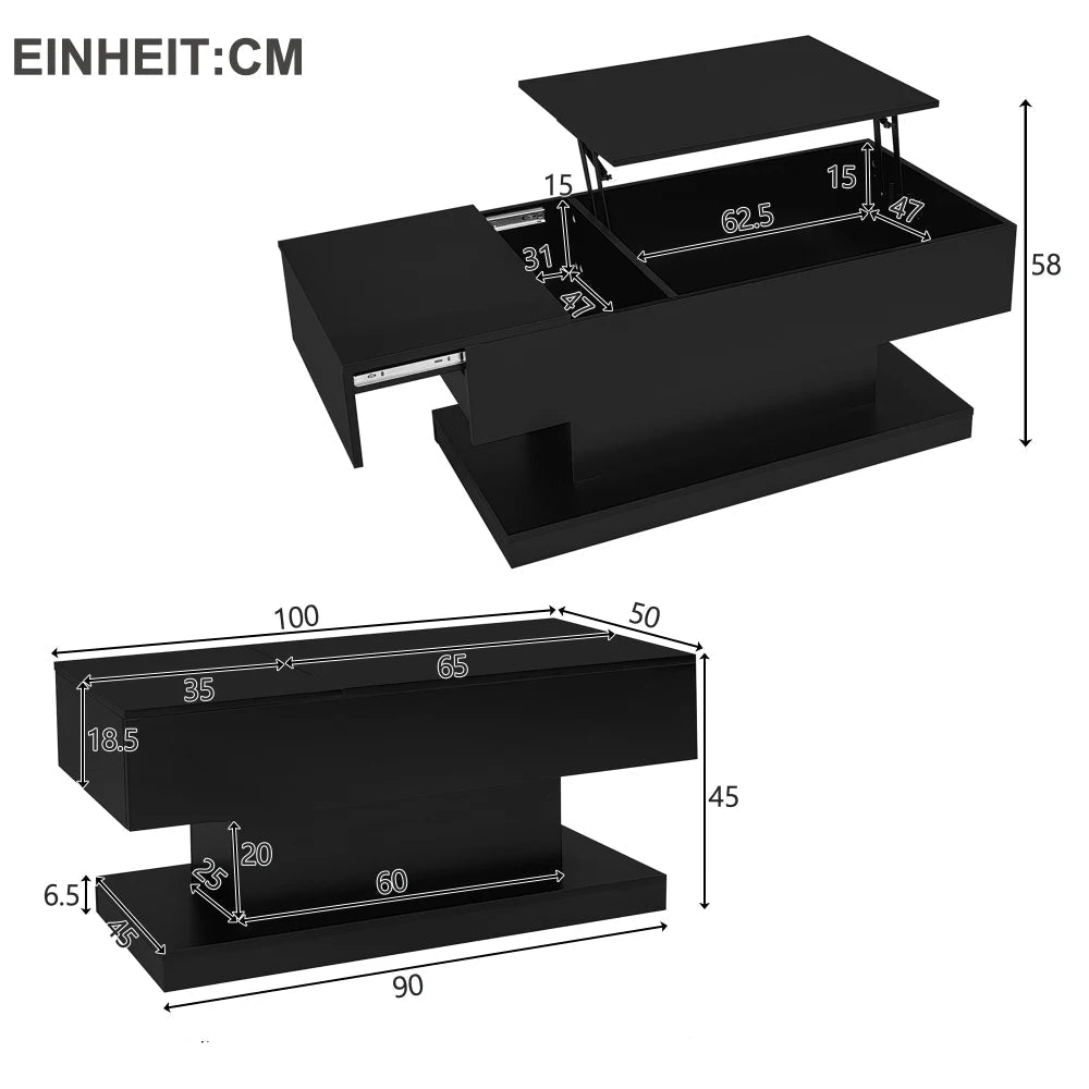 Table basse design blanc avec éclairage LED 100x50x45 Cm - vente privée 14:200844060CQY-white;200007763:201336101