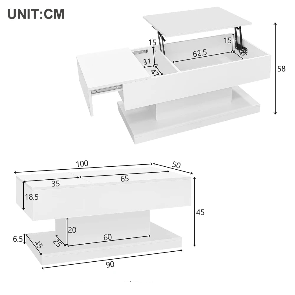 Table basse design blanc avec éclairage LED 100x50x45 Cm - vente privée 14:200844060CQY-white;200007763:201336101