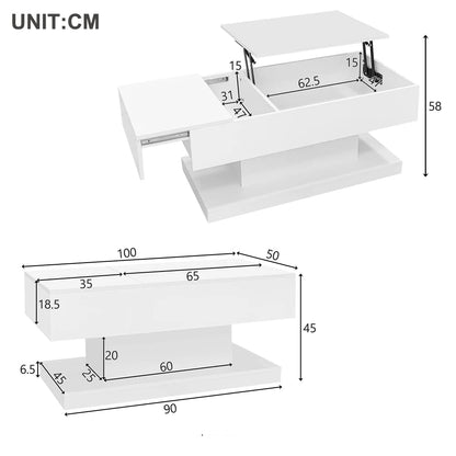 Table basse design blanc avec éclairage LED 100x50x45 Cm - vente privée 14:200844060CQY-white;200007763:201336101