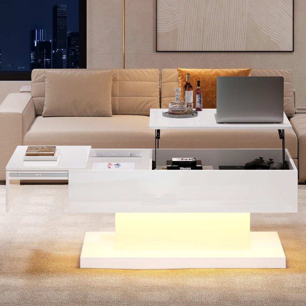 Table basse design blanc avec éclairage LED 100x50x45 Cm - vente privée 14:200844060CQY-white;200007763:201336101