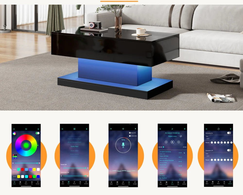Table basse design blanc avec éclairage LED 100x50x45 Cm - vente privée 14:200844060CQY-white;200007763:201336101