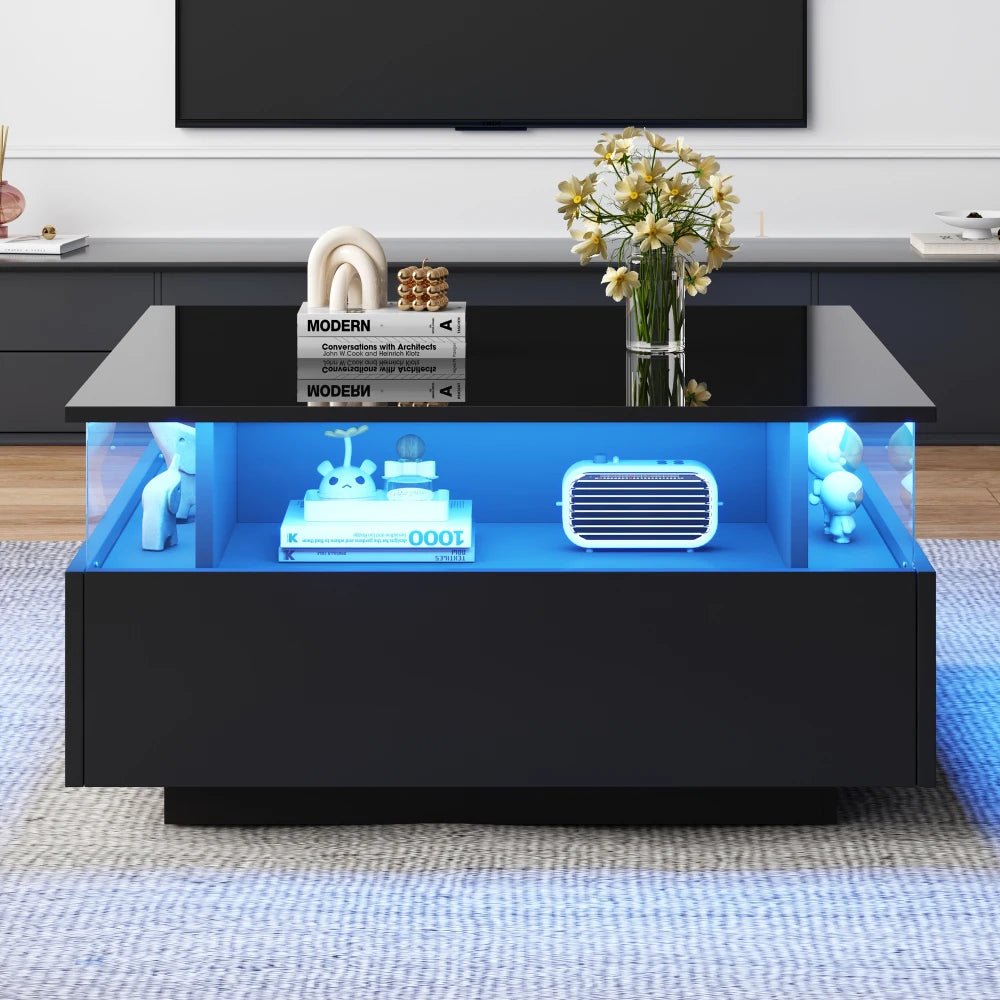 Table basse design moderne avec led 70*70*41cm - vente privée 14:200004889CQY-black;200007763:201336101