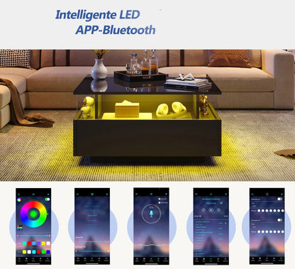 Table basse design moderne avec led 70*70*41cm - vente privée 14:200004889CQY-black;200007763:201336101