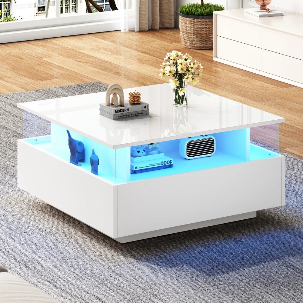 Table basse design moderne avec led 70*70*41cm - vente privée 14:200004889CQY-black;200007763:201336101