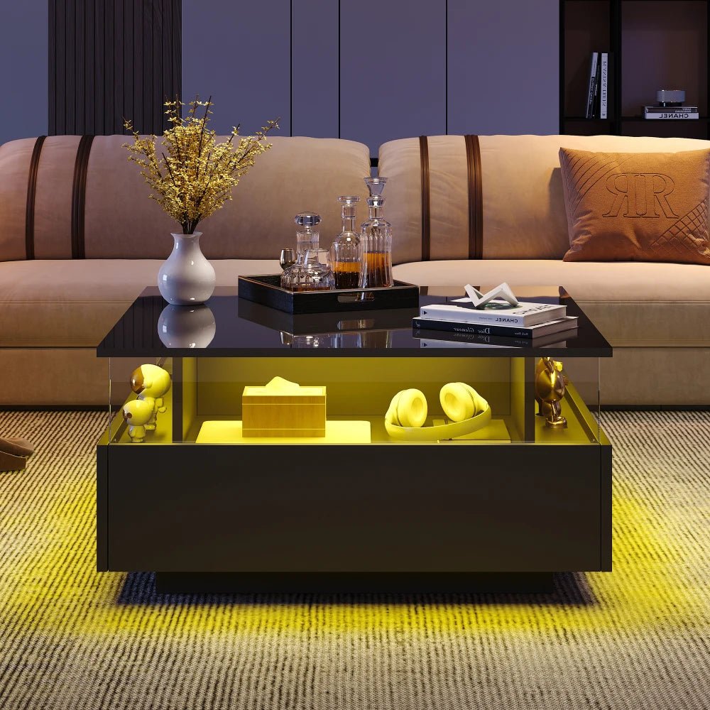 Table basse design moderne avec led 70*70*41cm - vente privée 14:200004889CQY-black;200007763:201336101