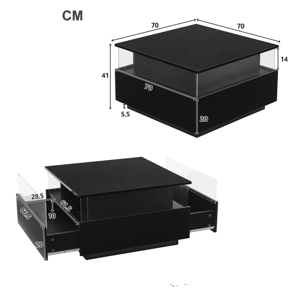 Table basse design moderne avec led 70*70*41cm - vente privée 14:200004889CQY-black;200007763:201336101
