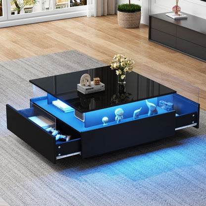 Table basse design moderne avec led 70*70*41cm - vente privée 14:200004889CQY-black;200007763:201336101