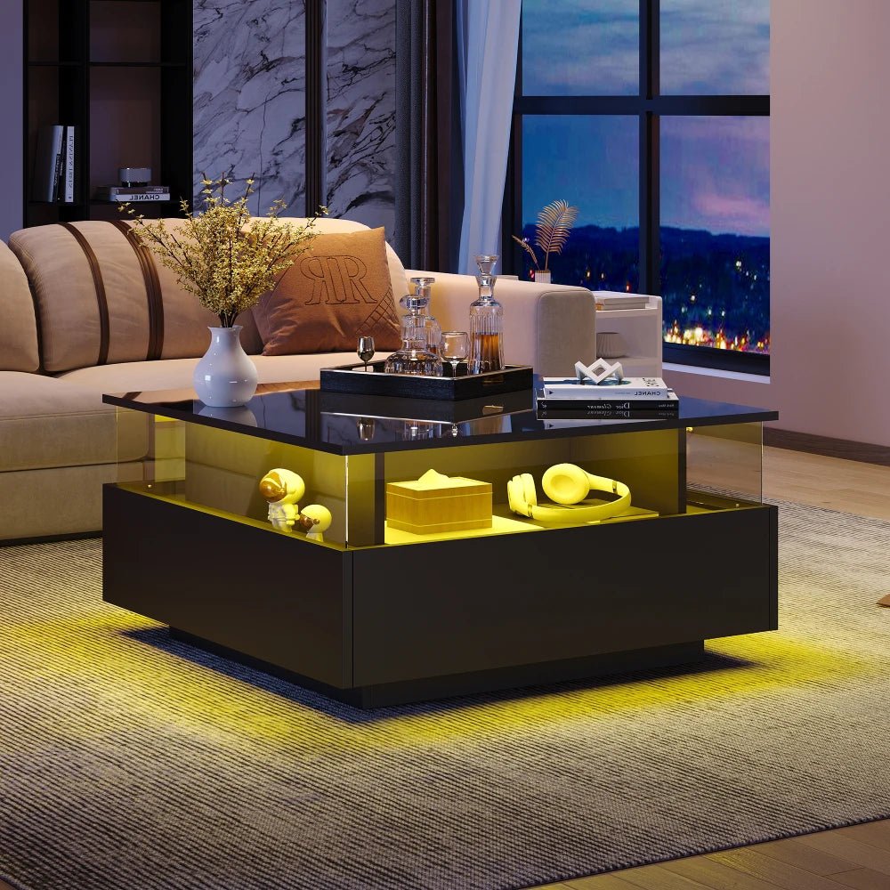Table basse design moderne avec led 70*70*41cm - vente privée 14:200004889CQY-black;200007763:201336101