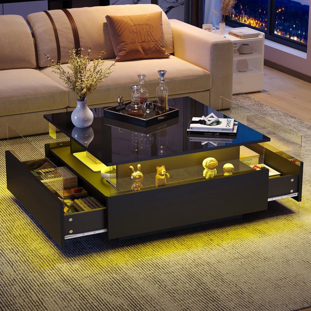Table basse design moderne avec led 70*70*41cm - vente privée 14:200004889CQY-black;200007763:201336101