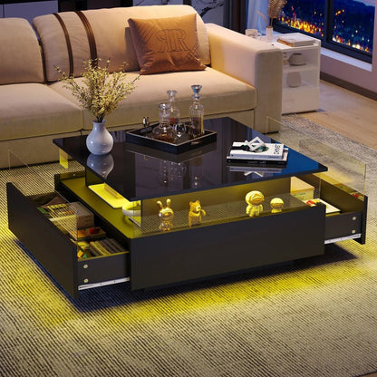 Table basse design moderne avec led 70*70*41cm - vente privée 14:200004889CQY-black;200007763:201336101