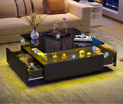 Table basse design moderne avec led 70*70*41cm - vente privée 14:200004889CQY-black;200007763:201336101