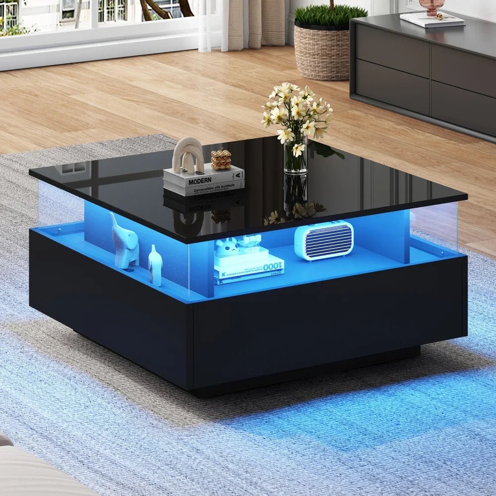 Table basse design moderne avec led 70*70*41cm - vente privée 14:200004889CQY-black;200007763:201336101