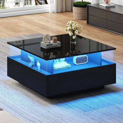 Table basse design moderne avec led 70*70*41cm - vente privée 14:200004889CQY-black;200007763:201336101