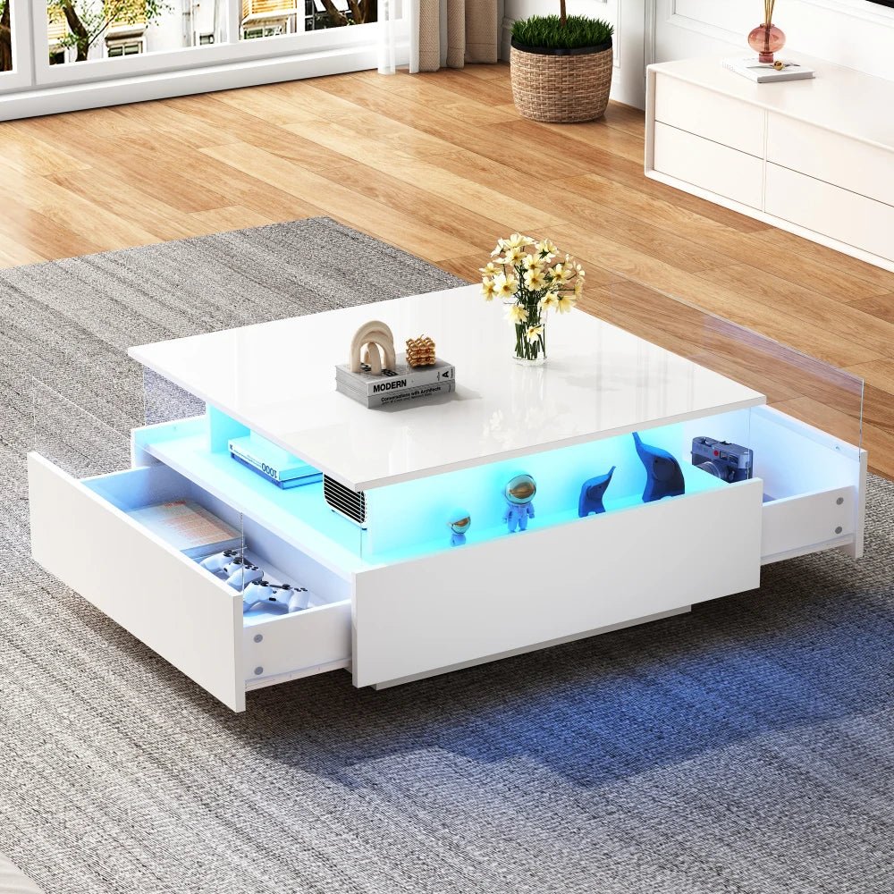 Table basse design moderne avec led 70*70*41cm - vente privée 14:200004889CQY-black;200007763:201336101