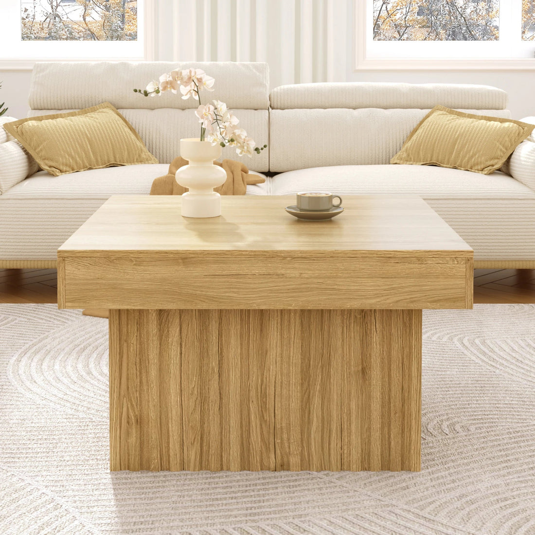 Table basse élégante carrée en bois pour chambre ou salon 79x79x46 cm - vente privée 14:200844062Natural - MDF - Particle Board;200007763:201336342