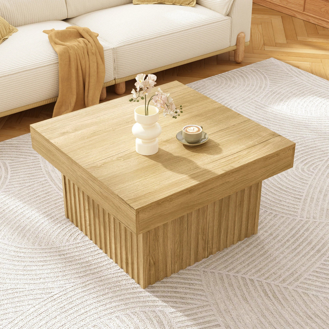Table basse élégante carrée en bois pour chambre ou salon 79x79x46 cm - vente privée 14:200844062Natural - MDF - Particle Board;200007763:201336342