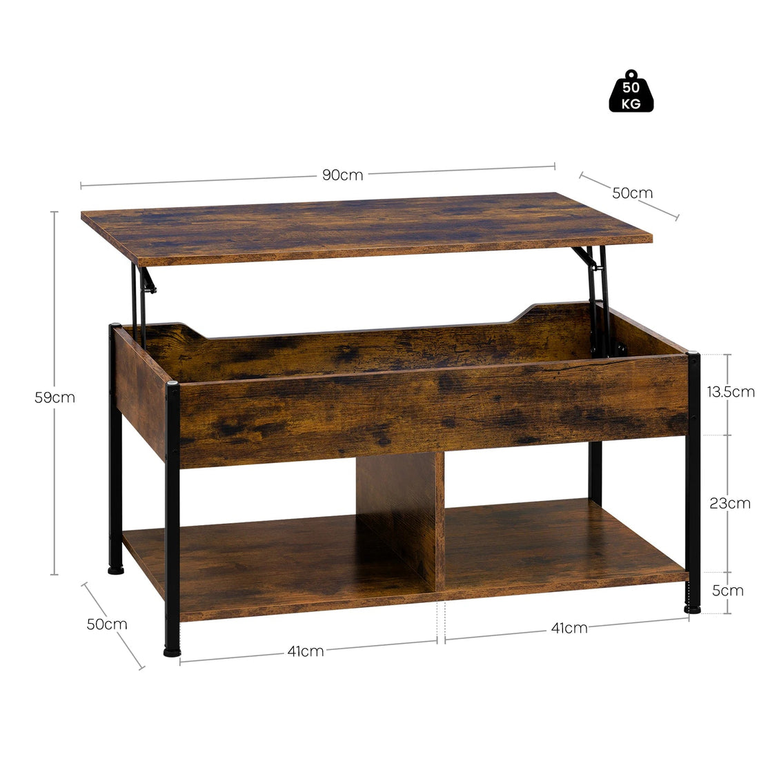 Table basse en bois de salon 50x90x45cm - vente privée 14:933Rustic Brown;200007763:201336101