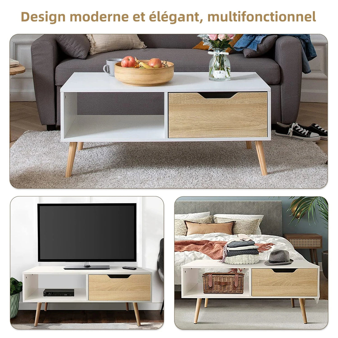 Table basse en bois massif moderne pour salon - vente privée 14:29White coffee table;200007763:201336101
