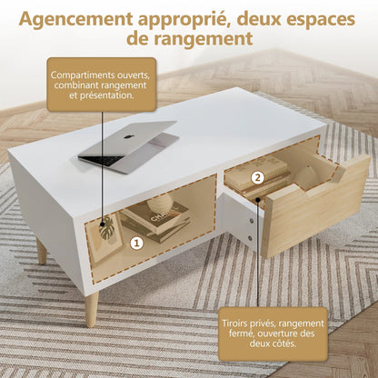 Table basse en bois massif moderne pour salon - vente privée 14:29White coffee table;200007763:201336101