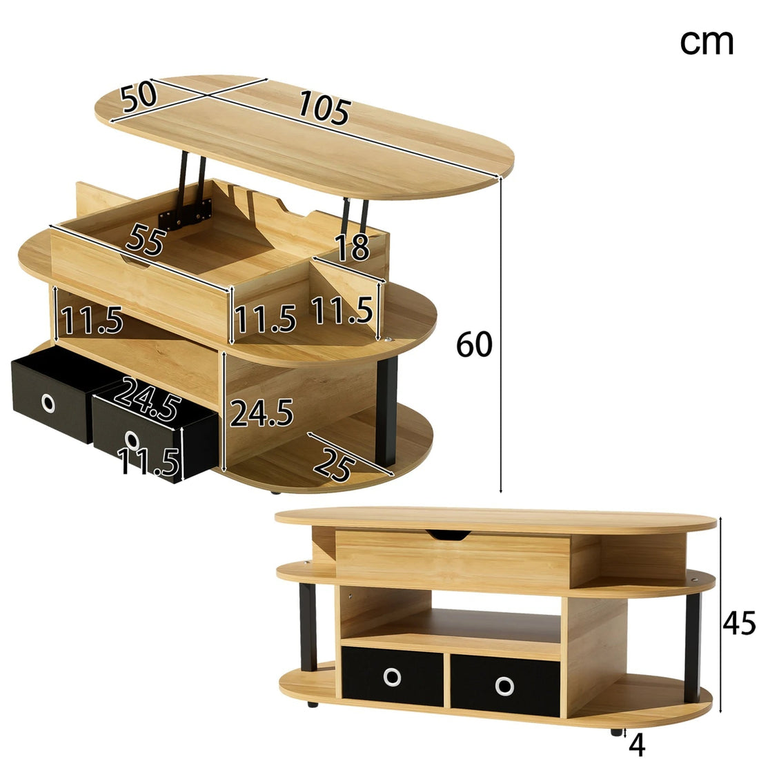 Table basse en bois transformable à plusieurs compartiments - vente privée 14:200001438;200007763:201336101