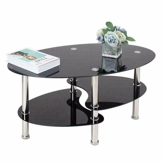 Table basse en verre à 3 niveaux minimaliste 90x50x45cm - vente privée 14:200844061Transparent Black;200007763:201336342