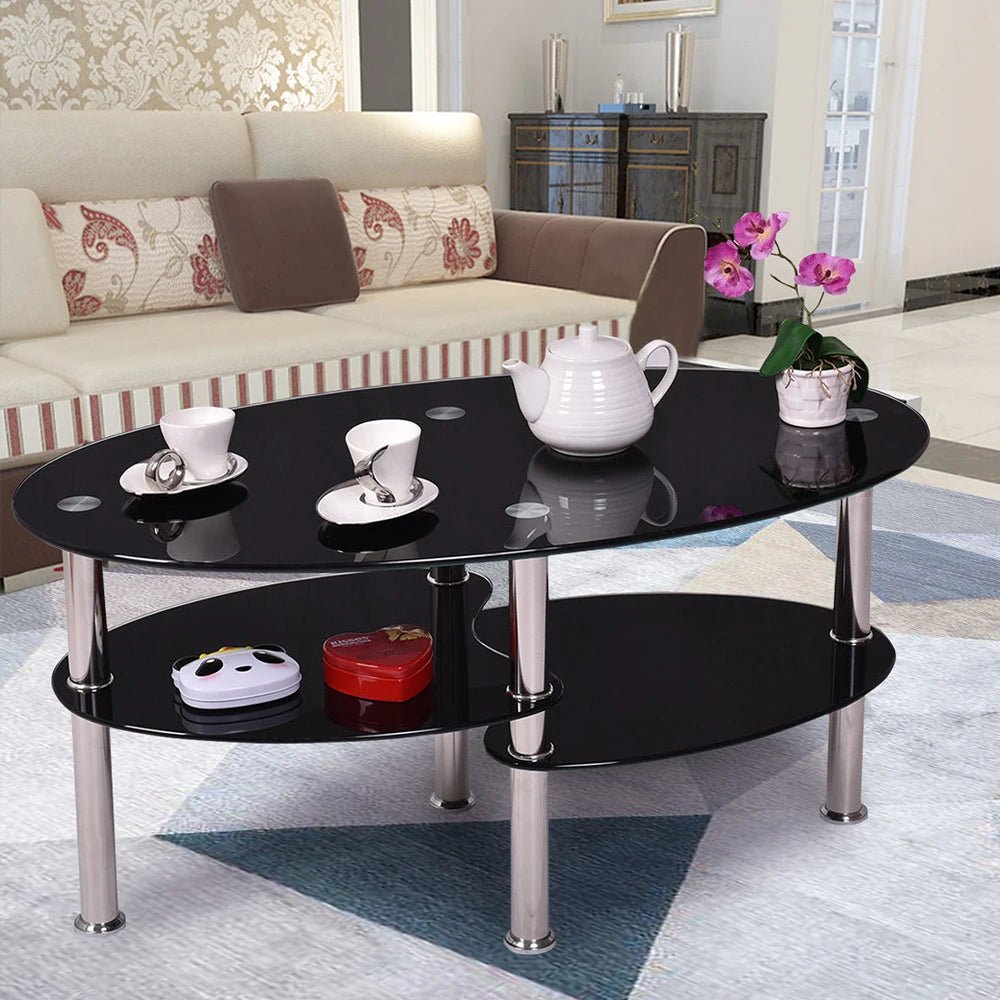 Table basse en verre à 3 niveaux minimaliste 90x50x45cm - vente privée 14:200844061Transparent Black;200007763:201336342