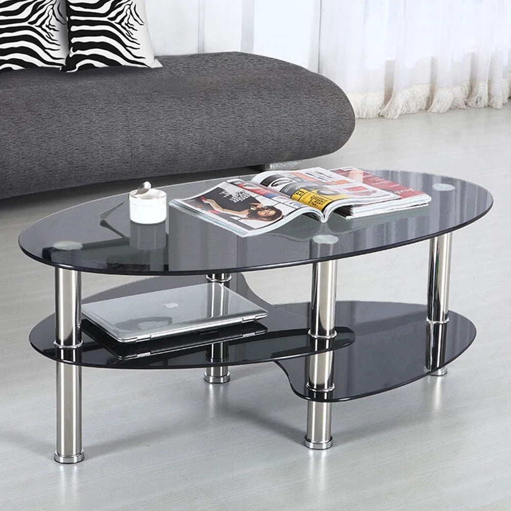 Table basse en verre à 3 niveaux minimaliste 90x50x45cm - vente privée 14:200844061Transparent Black;200007763:201336342