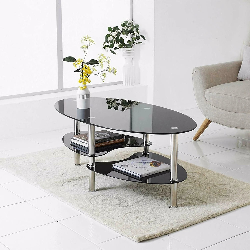 Table basse en verre à 3 niveaux minimaliste 90x50x45cm - vente privée 14:200844061Transparent Black;200007763:201336342