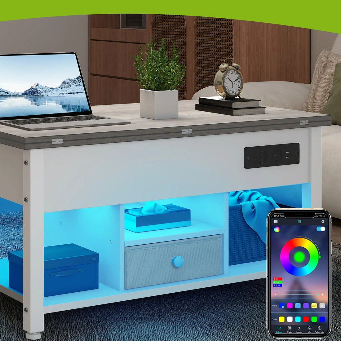 Table basse grise et blanche 4 en 1 transformable - vente privée 14:200844061White-Grey;200007763:201336342